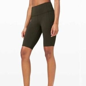 Lululemon‎ Womens Fast and Free Bike Shorts Non-Reflective 10" Dark Olive Size 4